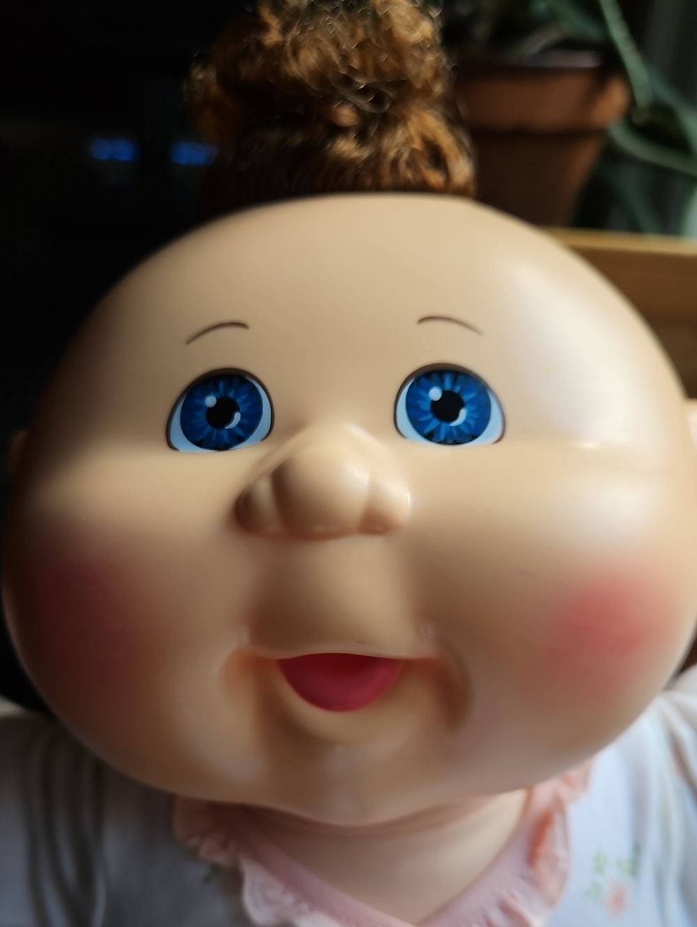 Vintage 2017 Cabbage Patch Kids Soft Plush Baby Doll  Blue Eyes in Tan Skin Tone
